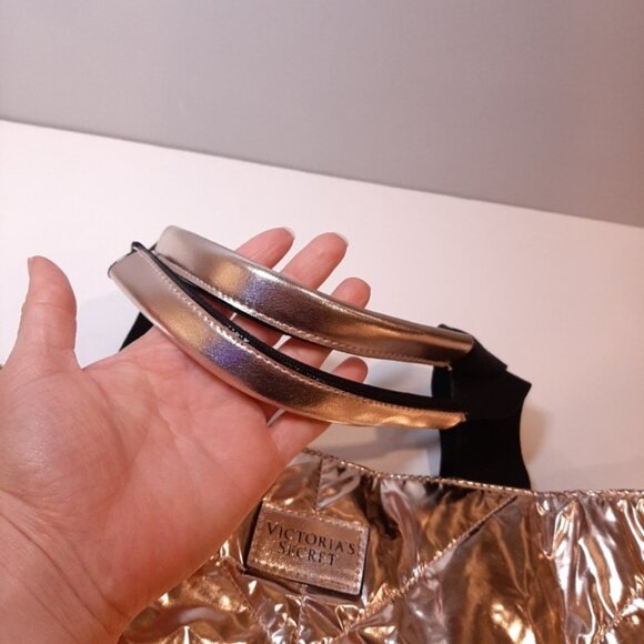 Victorias Secret Limited Edition Rose Gold Puffer Tote Bag Quilted Metallic VS - Picture 12 of 13